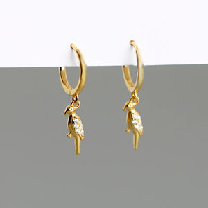 925 Silver Bird Parrot Pendant Hoop Earrings For Women