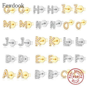 925 Silver A-Z Letter Stud Earring Women Hypoallergenic Brincos