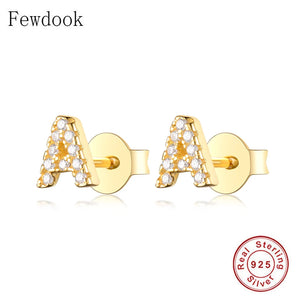 925 Silver A-Z Letter Stud Earring Women Hypoallergenic Brincos