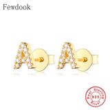 925 Silver A-Z Letter Stud Earring Women Hypoallergenic Brincos