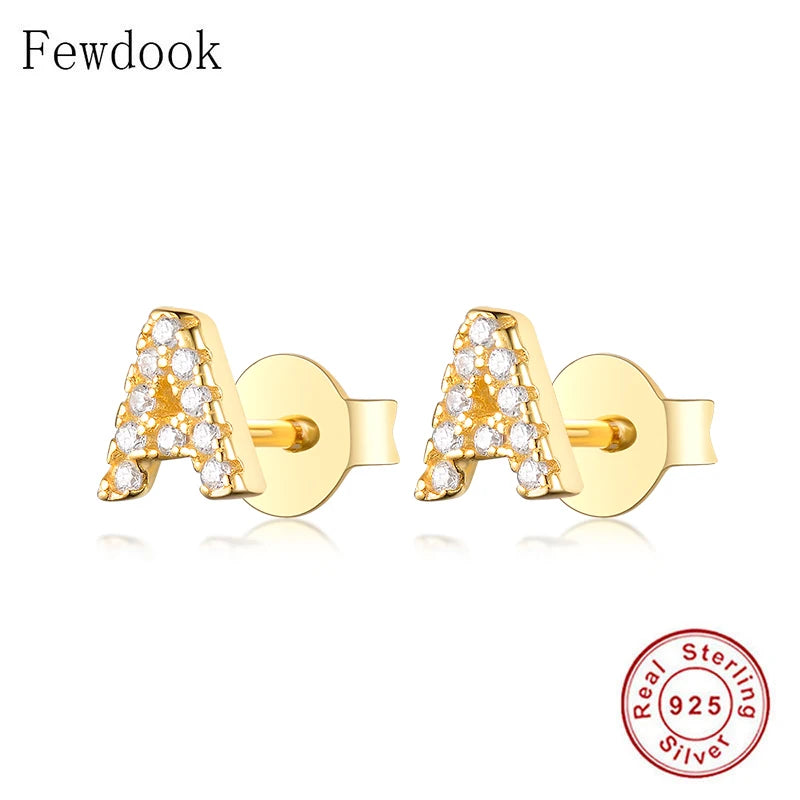 925 Silver A-Z Letter Stud Earring Women Hypoallergenic Brincos