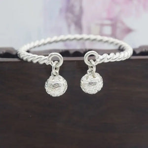925 Sterling Silver Small Bell Twisted Rope Cuff Bracelet