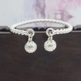 925 Sterling Silver Small Bell Twisted Rope Cuff Bracelet