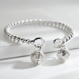 925 Sterling Silver Small Bell Twisted Rope Cuff Bracelet