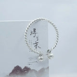 925 Sterling Silver Small Bell Twisted Rope Cuff Bracelet