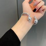 925 Sterling Silver Small Bell Twisted Rope Cuff Bracelet