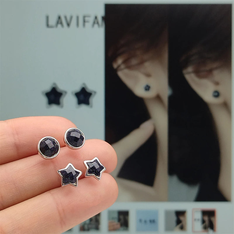 925 Silver Star Round Stud Earrings Teen Birthday Jewelry