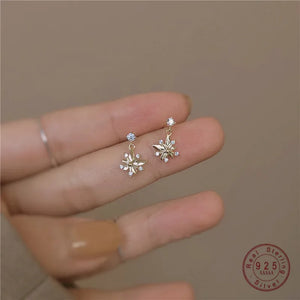 925 Sterling Silver Small Fresh Flower Crystal Earrings