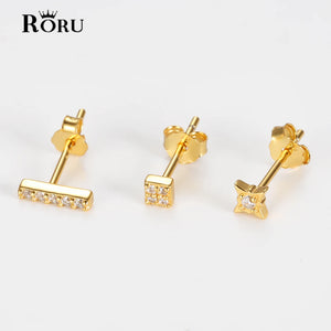 925 Silver Full Zircon Geometric Stud Earrings Set