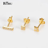 925 Silver Full Zircon Geometric Stud Earrings Set