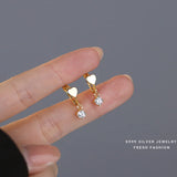 925 Silver Heart Hoop Earrings Zircon Huggie Sleeper