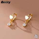 925 Silver Heart Hoop Earrings Zircon Huggie Sleeper