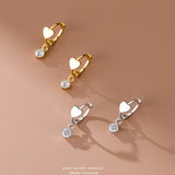 925 Silver Heart Hoop Earrings Zircon Huggie Sleeper