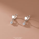 925 Silver Heart Hoop Earrings Zircon Huggie Sleeper