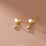 925 Silver Heart Hoop Earrings Zircon Huggie Sleeper