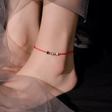 925 Sterling Silver Red Rope Anklet Female Foot Chain Braided Ornaments