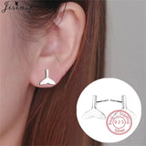 925 Sterling Silver Mermaid Tail Stud Earrings Women Jewelry Whale Tail Piercing