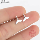 925 Sterling Silver Mermaid Tail Stud Earrings Women Jewelry Whale Tail Piercing