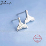 925 Sterling Silver Mermaid Tail Stud Earrings Women Jewelry Whale Tail Piercing