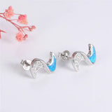 925 Silver Opal Stud Earrings Cubic Zircon Wedding Jewelry