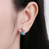 925 Silver Opal Stud Earrings Cubic Zircon Wedding Jewelry