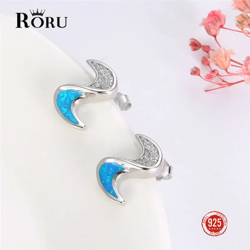 925 Silver Opal Stud Earrings Cubic Zircon Wedding Jewelry