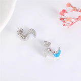 925 Silver Opal Stud Earrings Cubic Zircon Wedding Jewelry