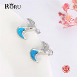 925 Silver Opal Stud Earrings Cubic Zircon Wedding Jewelry