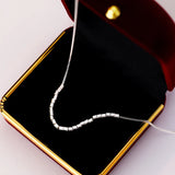 925 Silver Square Beads Chain Necklace for Women Choker Party Jewelry