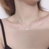 925 Silver Square Diamond Pendant Necklace Women Clavicle Chain