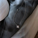 925 Silver Square Diamond Pendant Necklace Women Clavicle Chain