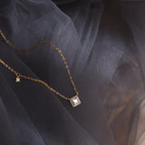 925 Silver Square Diamond Pendant Necklace Women Clavicle Chain