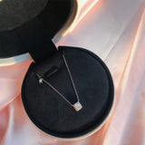 925 Silver Square Diamond Pendant Necklace Women Clavicle Chain