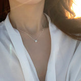 925 Silver Small Square Diamond Pendant Necklace Clavicle Chain