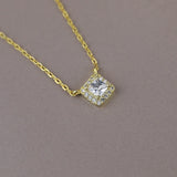 925 Silver Small Square Diamond Pendant Necklace Clavicle Chain