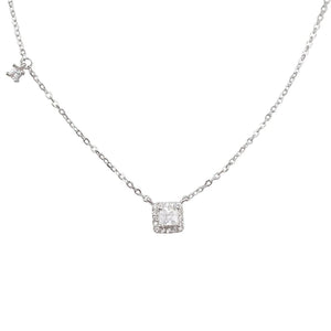 925 Silver Small Square Diamond Pendant Necklace Clavicle Chain