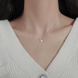 925 Silver Small Square Diamond Pendant Necklace Clavicle Chain
