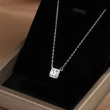 925 Silver Small Square Diamond Pendant Necklace Clavicle Chain
