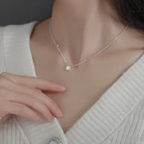 925 Silver Small Square Diamond Pendant Necklace Clavicle Chain