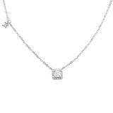 925 Silver Small Square Diamond Pendant Necklace Clavicle Chain