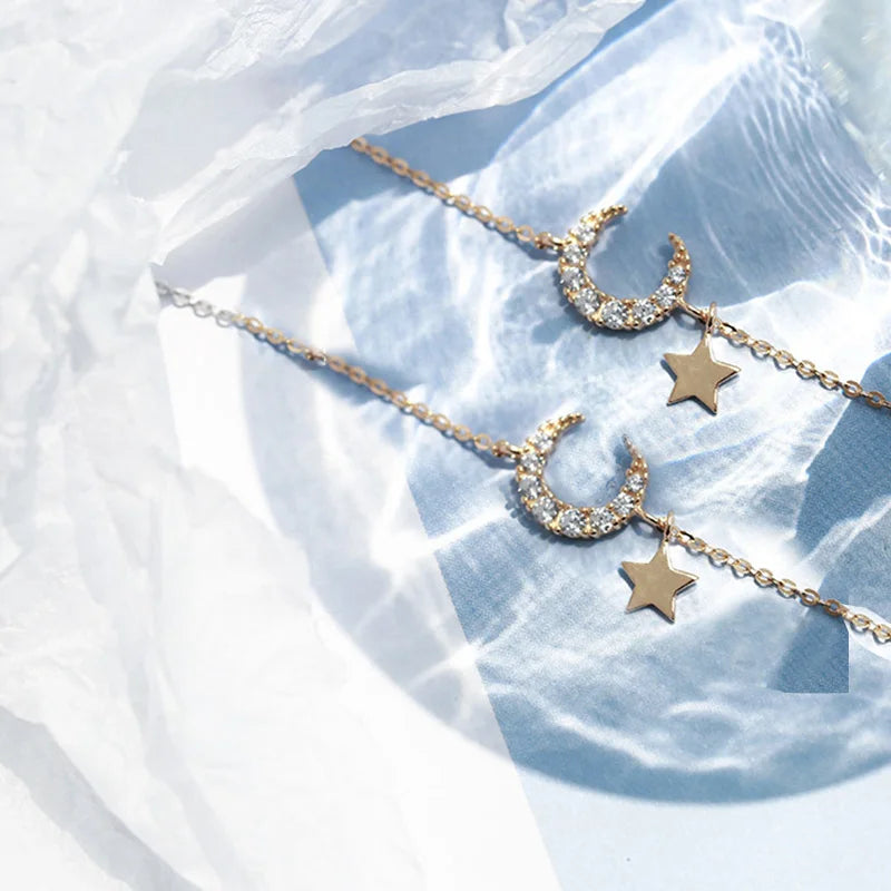 925 Silver Star Moon Hand Charm Bracelet 14k Plated Chain Jewelry
