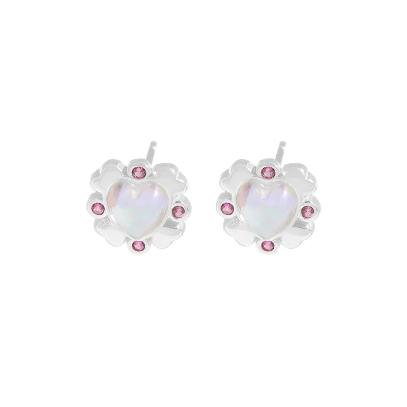 925 Silver Zircon Love Moonlight Stone Earrings Female Texture