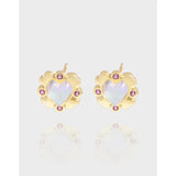 925 Silver Zircon Love Moonlight Stone Earrings Female Texture