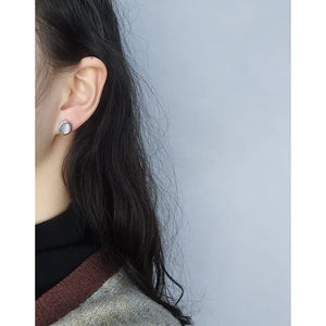 Minimal Geometric Oval Opal Earrings - 925 Sterling Silver