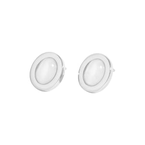 Minimal Geometric Oval Opal Earrings - 925 Sterling Silver