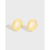 Minimal Geometric Oval Opal Earrings - 925 Sterling Silver