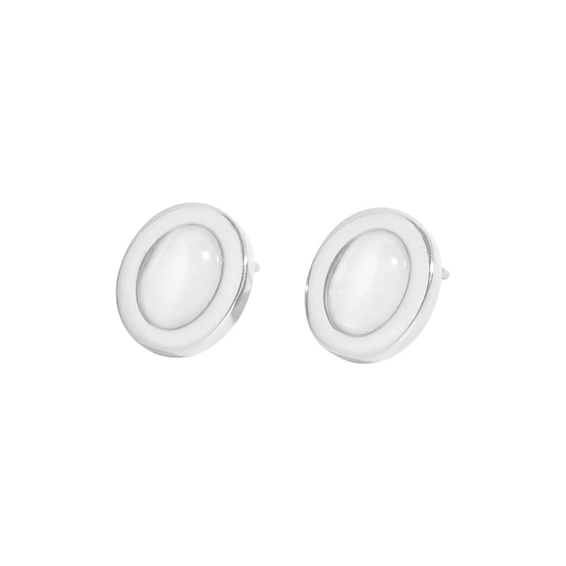 Minimal Geometric Oval Opal Earrings - 925 Sterling Silver