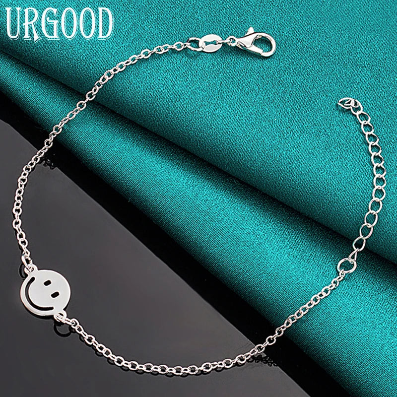 925 Silver Smiling Face Chain Bracelet for Party Wedding