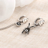 925 Silver Smiling Face Hoop Earrings Rabbit Zirconia Tassel Ear Jewelry
