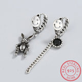 925 Silver Smiling Face Hoop Earrings Rabbit Zirconia Tassel Ear Jewelry